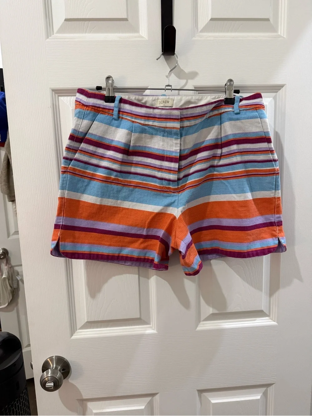 J.Crew Striped Tailored Shorts Size 12 Linen Blend Coastal Preppy 5” Inseam